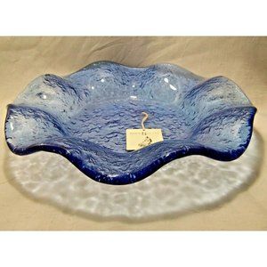 Italian Murero Glass Textured Wave Bowl Sky Blue